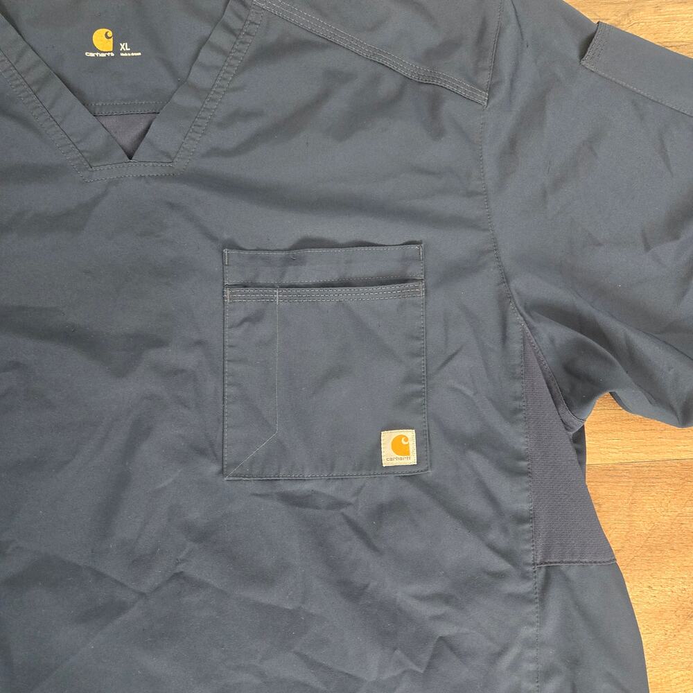 Carhartt Navy Blue Scrub Top Shirt w/ Pocket V-Neck Size XL - Picture 2 of 5